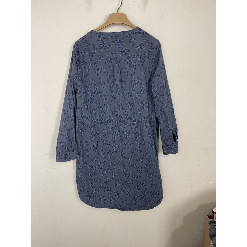 L.L.Bean Women's Blue Gray Abstract Pattern Button Up Long Sleeve‎ Dress